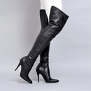 Black Open Over-the-Knee Boots Pointed Toe Stiletto Sexy Leather Boots Side Zipper Modern Boots Custom Multicolor Handmade Boots