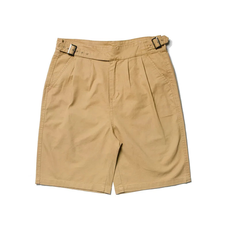 Military Waist Buckle Shorts Retro British Cotton Shorts Naples Green Canvas Cargo Short Trousers Leisure Workwear