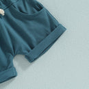 Toddler Infant Boy Summer Clothes Suits Beach Style Tree Sleeve Crew Neck T-Shirts and Elastic Waist Shorts 2Pcs Set