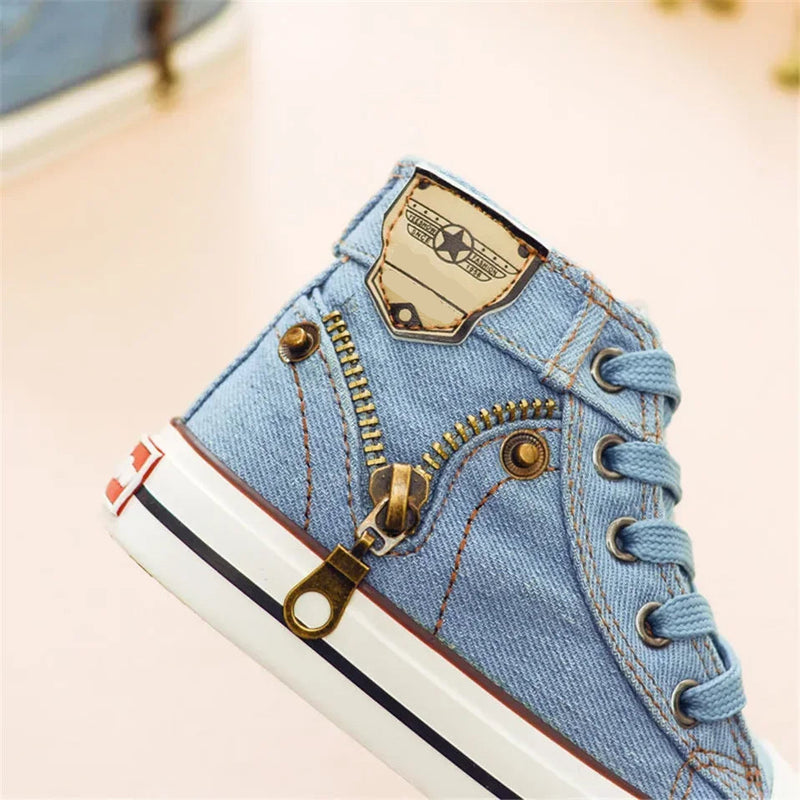 Children Shoes Sewing Thread Denim Kids Round Toe Outdoor Soft Sole Simple Retro Style Shoes