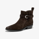 Ankle Boots Women Leather Pointed Toe Zipper Western Boots Casual Ladies Shoes Handmade