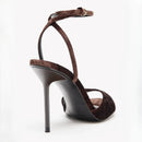 Retro Brown Velvet High-heeled Sandals for Women Elegant Banquet Slingback Dress Shoes