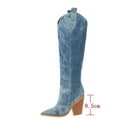 Denim Western Women Knee Thigh High Boots Autumn Winter Slip on Woman Shoes