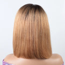 Blonde Short Straight Bob Middle Part T Lace Front Human Hair Wigs For Women Glueless Hair