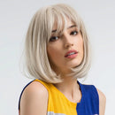 Short Bob Platinum Blonde Wig with Bangs Natural Straight Blonde Wig