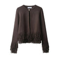 Women With Taseel Coffee Single Button Knitted Sweater Female Chic Lady Outfits
