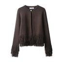 Women With Taseel Coffee Single Button Knitted Sweater Female Chic Lady Outfits