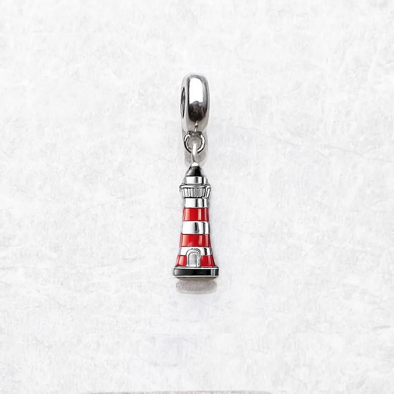 925 Sterling Silver Enamel Lighthouse Charms European Bead Gift DIY Accessories Jewelry