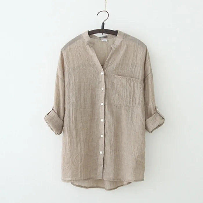 Blouse Women Summer High Collar Shirt