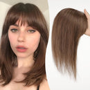 Woman with brown hair and a close-up of a hair extension on a white background, Obroi