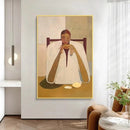 Framed artwork of a person sitting on a chair in a modern living room, Obroi