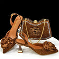 Elegant Green Handbag & Medium Heel Shoe Set with Exquisite Handmade Floral Accents