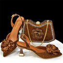 Elegant Green Handbag & Medium Heel Shoe Set with Exquisite Handmade Floral Accents