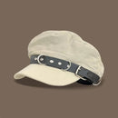 Retro Buckle Design Leather Berets for Women Spring Autumn Street Versatile Hat