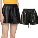 Nordic Minimalist Soft Leather Elastic Waistband Drawstring Tied Contrasting Stitching Shorts