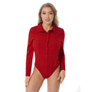 Women Bodysuit for Office Lady Turn-down Collar Long Sleeve Button Down Easy Care Work Bodysuit Shirt for Evening Cocktail Party