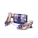 Gold Color Design Italian Women Shoes and Bag Set Quality Flower Comfortable Heels with Crystal