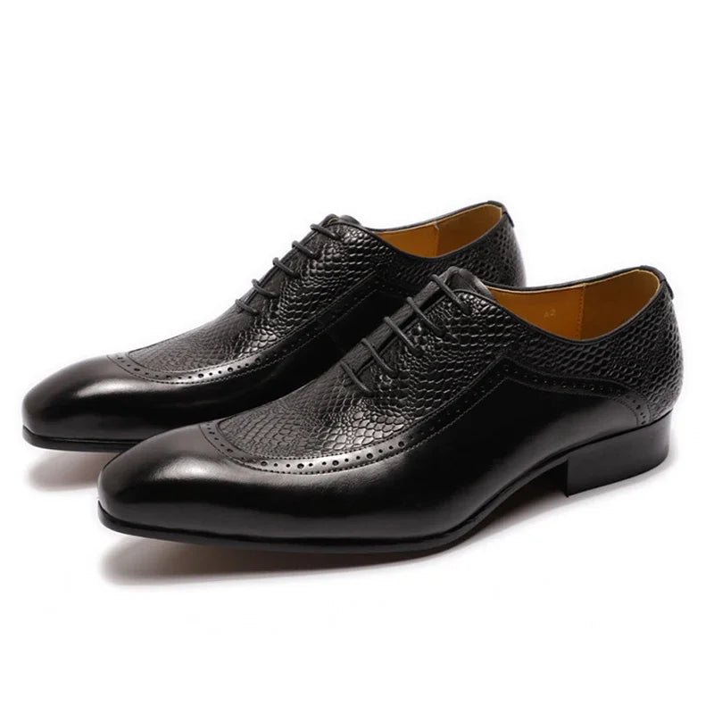 Men Genuine Leather  Toe Dress Shoes Lace-Up Formal Oxford Luxury Elegant Footwear