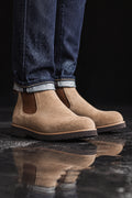 Retro Chelsea Boots Round-toe Casual High Top Brown Slip-On Ankle Boots for Men's Autumn Winter Shoes