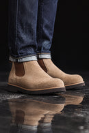Retro Chelsea Boots Round-toe Casual High Top Brown Slip-On Ankle Boots for Men's Autumn Winter Shoes