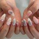 24Pcs Bow Gilded Silver Style Nails Press on Pink Purple Gradient Finger Nails Full Cover Wearable Nail