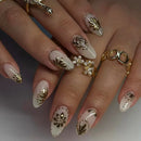 24pcs Glitter Diamond Pearl Press on Nails Gold French Acrylic Nail Silver Nails Gold Sun Nail Almond Nail