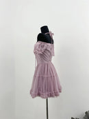 Summer French Vintage Dress Women Mini Frocks Evening Party Mesh