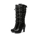 Women Platform Boots Heel Mid Calf Boots  Knot Goth Gothic Shoes Botas