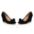 Casual Wedge Shoes For Women Wedge Pumps Pointed Toe Flock Sweet Bow Office Wedding Shoes Spring Autumn
