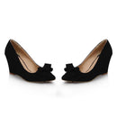 Casual Wedge Shoes For Women Wedge Pumps Pointed Toe Flock Sweet Bow Office Wedding Shoes Spring Autumn