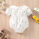 Baby Girls Clothing Girl Romper Short Sleeve Doll Collar Button Closure Flower Casual Summer Jumpsuits Outfit