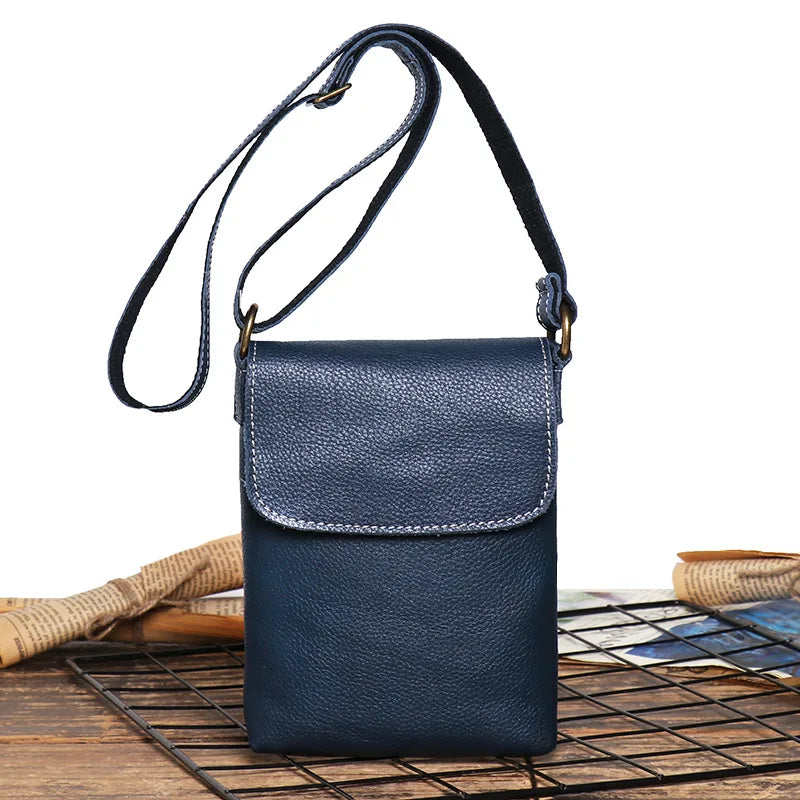 Genuine Leather Cellphone Pouch With Shoulder Strap Men Women Shoulder Bag Small Crossbody