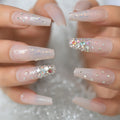 Metallic Stone Faux Ongles Gray Rhinestones Decorative Extra Long Ballerina Designed Tips for Lady