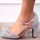 women summer square heel buckle strap round toe women shoes casual party wedding ladies pumps