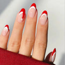 24pcs Christmas Hat Fake Nails Almond French Press on Nails Wearable Resuable False Nail Tips Manicure Christmas Gift for Girl