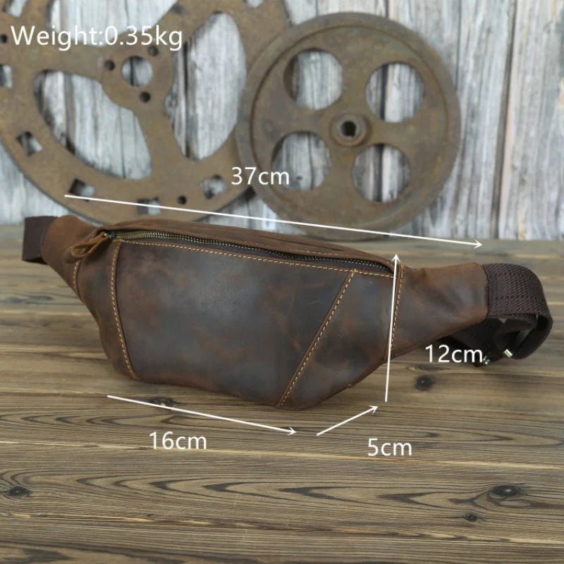 Retro Men's Leather Waist Wrap with Crossbody Bag Leather Outdoor Sports Cycling Men's Bag