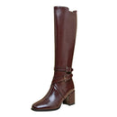 Knee High Boots Zipper Genuine Leather Winter Boots Woman Ladies Thick High Heels Shoes