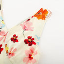 Floral Dress Women V Back Lacing Up Bow Waist A-line Short Tank Dresses Summer