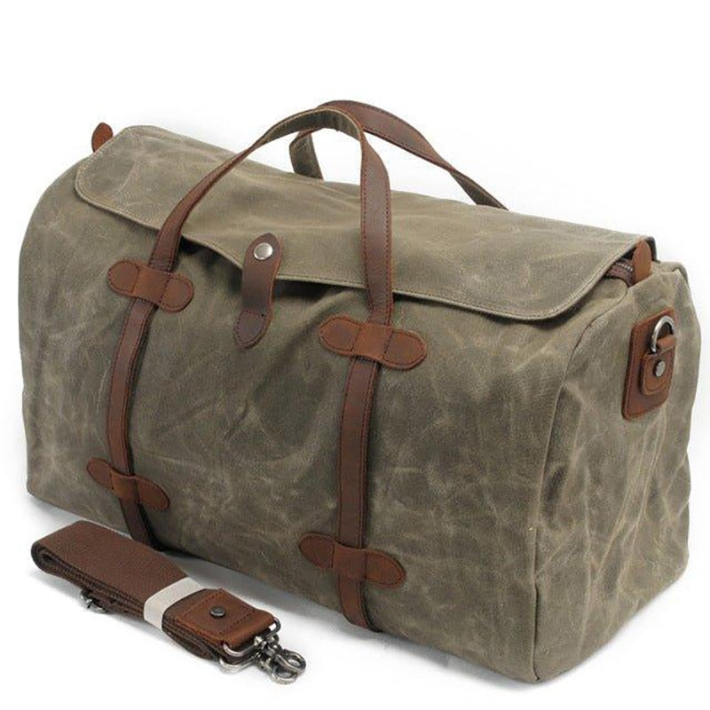 Waterproof Waxed Canvas Luggage Bag Large Capacity Crossbody Bag Travel Weekend Bag For Men Business Trip Duffel Tote Bag