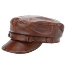 Brown Military Captains Hat Genuine Leather Newsboy Cap Flat Autumn Winter Luxury Designer Sailor Caps