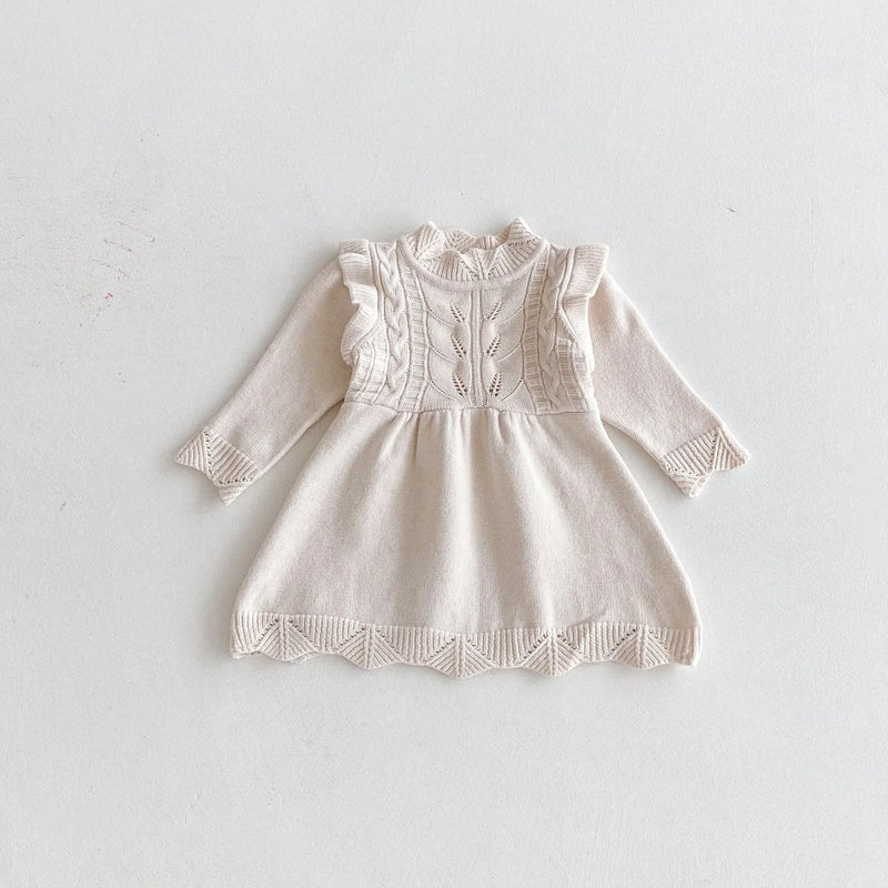 Autumn 0-3 Y Baby Girls Clothes A Line Knit Dress Long Sleeve Sweater Dress O Neck Toddler Knit Outfit