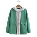 Hoodies Women Spring Street Style Splice Block Sweatshirt Loose Zip Outewear Curve Clothes