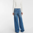 Autumn Minimalist Style Floor-length Trousers for Women High-waisted Loose Wide-leg Denim Women Jeans