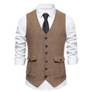 Double Pocket Suit Vest for Men Waistcoat Business Formal Sleeve Jacket