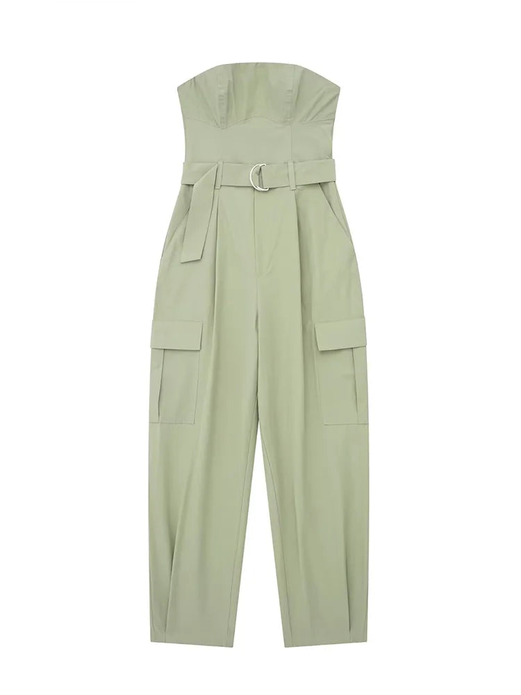 Women's Summer Strap Jumpsuit Casual Style Commuter Sleeveless Chest Wrapping Solid Jumpsuit