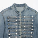 Denim jacket with button details on a light gray background, Obroi