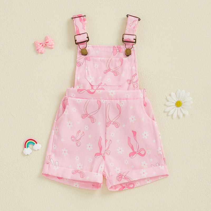 Summer Toddler Girls Overalls Jumpsuits Shorts Bow Daisy Sleeveless Elastic Waist Suspender Romper