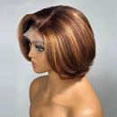 Person wearing a brown and blonde wig on a neutral background, Obroi