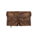 Brown leather shorts with zippers and a button on a white background, Obroi
