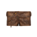 Brown leather shorts with zippers and a button on a white background, Obroi